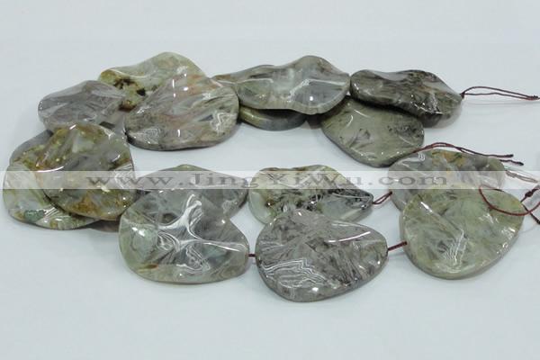 CAB578 15.5 inches 40*50mm wavy teardrop silver needle agate beads
