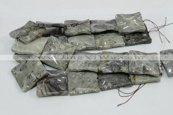 CAB587 15.5 inches 40*40mm wavy square silver needle agate beads