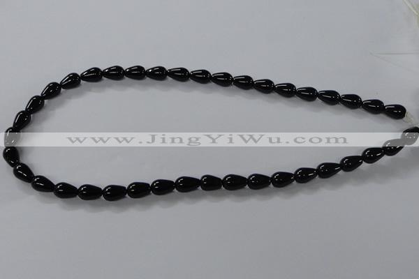 CAB733 15.5 inches 7*10mm teardrop black agate gemstone beads