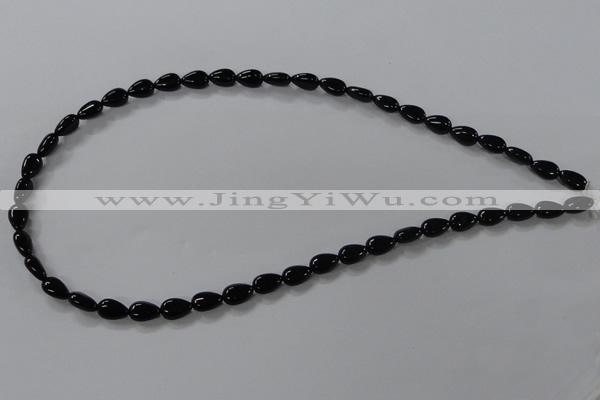 CAB744 15.5 inches 6*8mm flat teardrop black agate gemstone beads