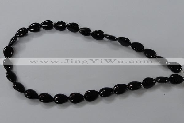 CAB745 15.5 inches 10*14mm flat teardrop black agate gemstone beads