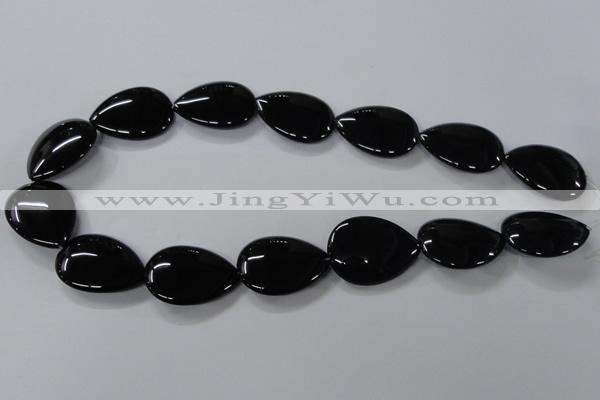 CAB748 15.5 inches 22*30mm flat teardrop black agate gemstone beads