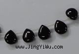 CAB753 15.5 inches 8*10mm top-drilled flat teardrop black agate beads