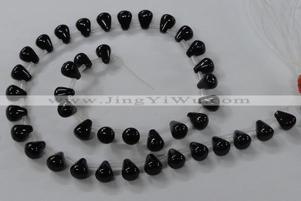 CAB754 15.5 inches 8*10mm top-drilled teardrop black agate beads