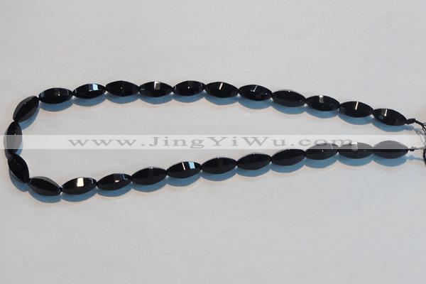 CAB793 15.5 inches 8*16mm faceted rice black agate gemstone beads