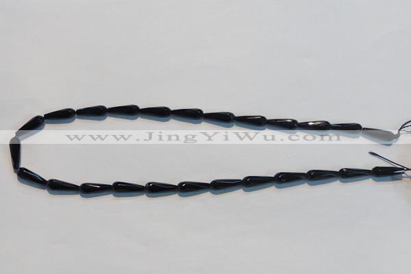 CAB798 15.5 inches 5*16mm faceted teardrop black gemstone agate beads