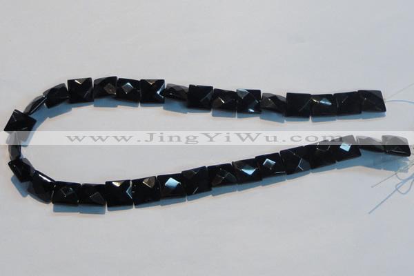 CAB802 15.5 inches 12*12mm faceted square black gemstone agate beads