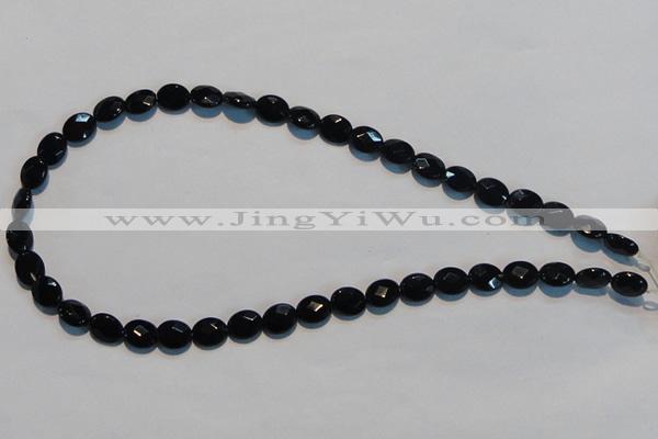 CAB806 15.5 inches 8*10mm faceted oval black gemstone agate beads