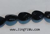 CAB811 15.5 inches 10*14mm faceted & flat teardrop black agate beads
