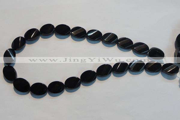 CAB815 15.5 inches 13*18mm faceted & twisted oval black agate beads
