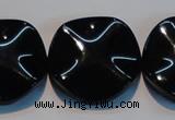 CAB827 15.5 inches 30mm wavy coin black agate gemstone beads wholesale