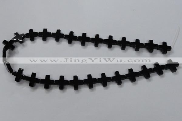 CAB846 15.5 inches 14*14mm cross black agate gemstone beads wholesale