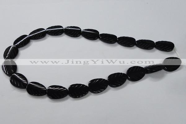 CAB853 15.5 inches 15*20mm leaf black agate gemstone beads wholesale