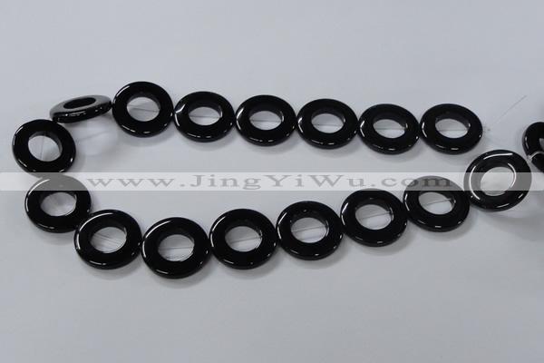 CAB856 15.5 inches 25mm donut black agate gemstone beads wholesale