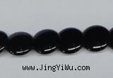 CAB982 15.5 inches 14mm flat round black agate gemstone beads wholesale