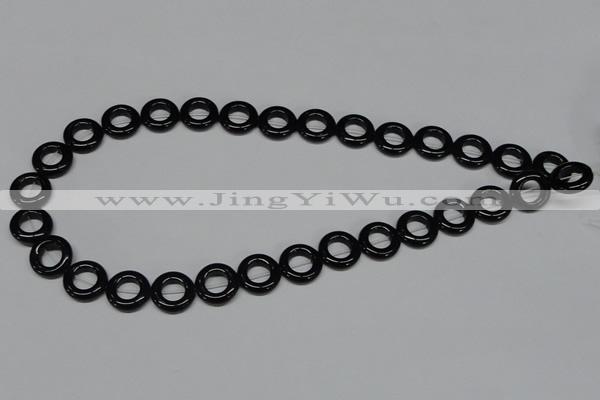 CAB997 15.5 inches 14mm donut black agate gemstone beads wholesale