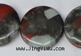CAF05 15.5 inches 30mm flat round African bloodstone beads