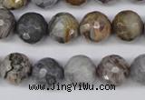 CAG1424 15.5 inches 12mm faceted round silver needle agate beads