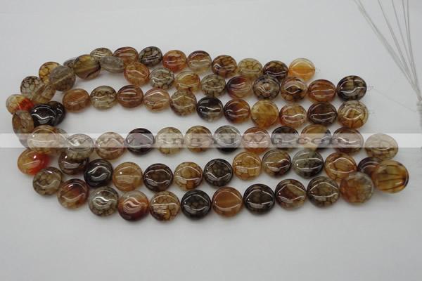 CAG1461 15.5 inches 15mm flat round dragon veins agate beads