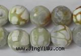 CAG1546 15.5 inches 14mm faceted round fire crackle agate beads