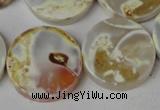 CAG1570 15.5 inches 18mm coin fire crackle agate beads wholesale