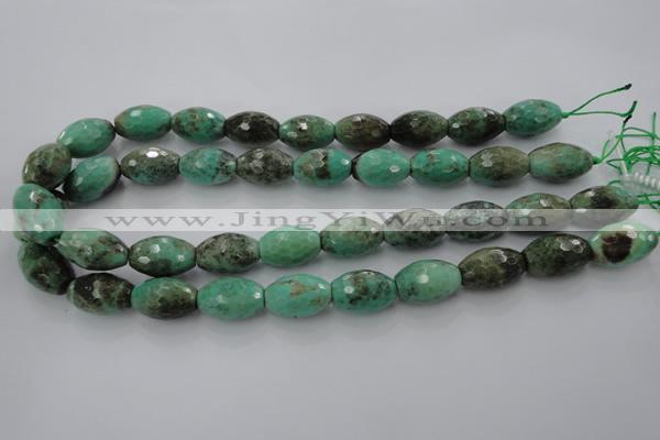 CAG1607 15.5 inches 13*20mm faceted rice green grass agate beads