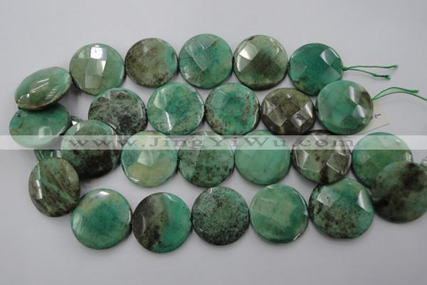 CAG1616 15.5 inches 30mm faceted coin green grass agate beads