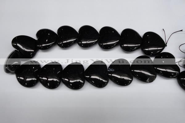 CAG1631 15.5 inches 32*32mm heart black agate gemstone beads