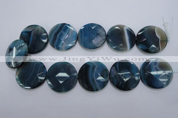 CAG1640 15.5 inches 35mm faceted coin blue agate gemstone beads