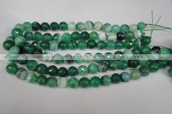 CAG2114 15.5 inches 10mm faceted round green line agate beads