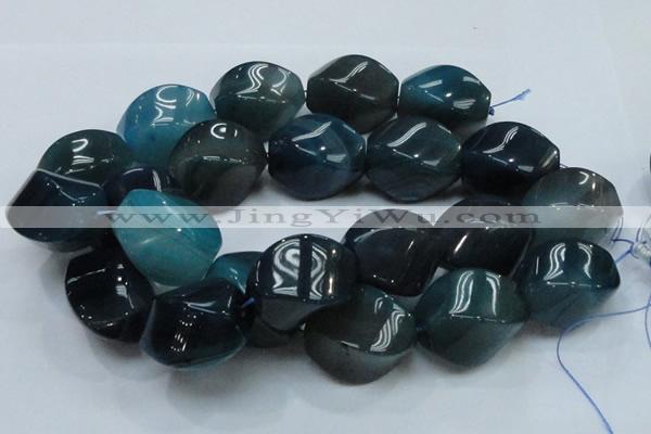CAG222 15.5 inches 25*35mm twisted blue agate gemstone beads
