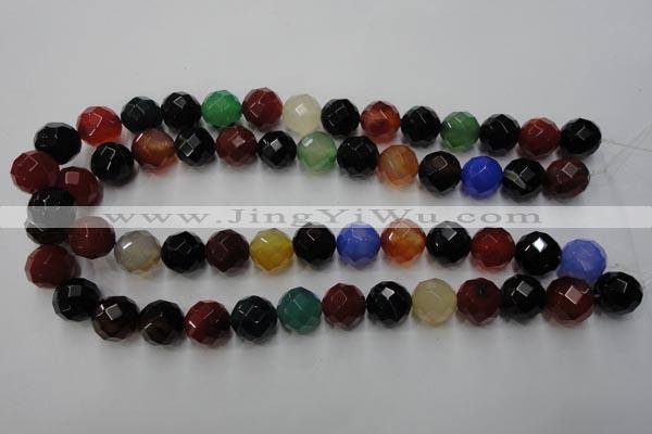 CAG2355 15.5 inches 14mm faceted round multi colored agate beads