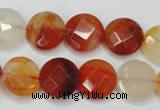 CAG2393 15.5 inches 14mm faceted coin red agate beads wholesale