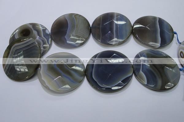 CAG2729 15.5 inches 50mm faceted coin grey line agate beads