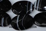 CAG3084 15.5 inches 18*25mm faceted oval black line agate beads