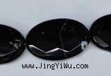 CAG3085 15.5 inches 20*30mm faceted oval black line agate beads