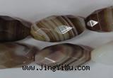 CAG3130 15.5 inches 12*25mm faceted rice brown line agate beads