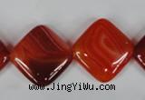 CAG3236 15.5 inches 20*20mm diamond red line agate beads