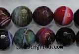 CAG3305 15.5 inches 14mm faceted round colorfull line agate beads