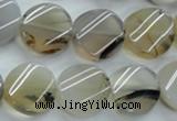 CAG3315 15.5 inches 16mm twisted coin natural grey agate beads
