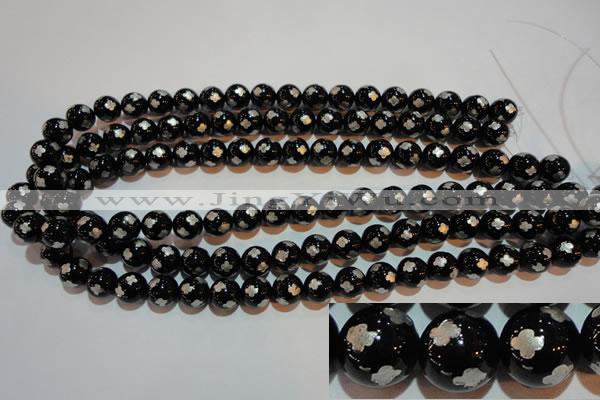 CAG3353 15.5 inches 10mm carved round black agate beads wholesale