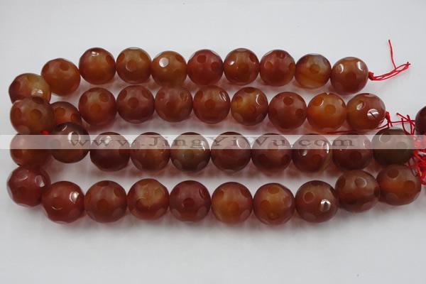 CAG3666 15.5 inches 18mm carved round matte red agate beads