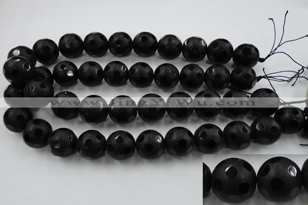 CAG3678 15.5 inches 22mm carved round matte black agate beads