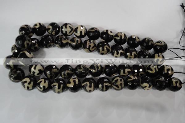CAG3855 15.5 inches 16mm faceted round tibetan agate beads wholesale