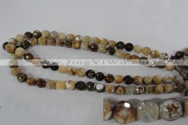 CAG3863 15.5 inches 10mm faceted round fire crackle agate beads