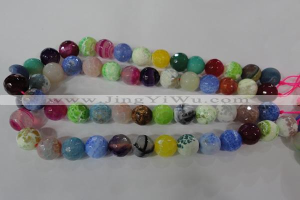 CAG3880 15.5 inches 14mm faceted round fire crackle agate beads