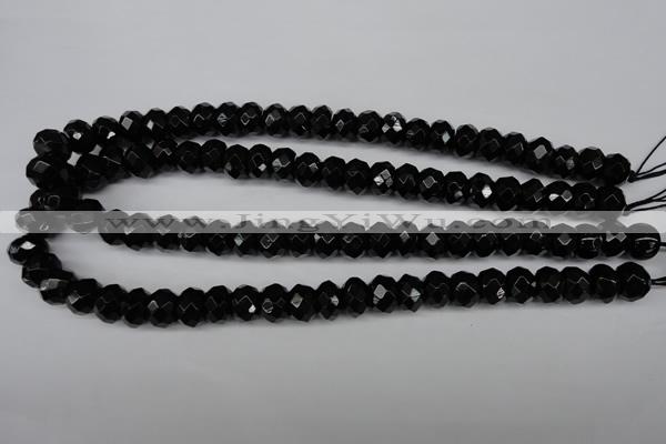 CAG3995 15.5 inches 8*12mm faceted rondelle black agate beads