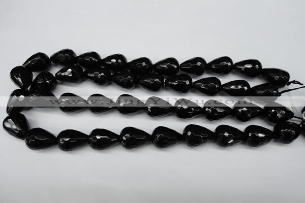 CAG4002 15.5 inches 15*20mm faceted teardrop black agate beads