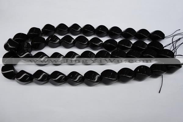 CAG4007 15.5 inches 13*18mm twisted rice black agate beads