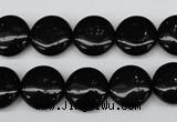 CAG4012 15.5 inches 14mm flat round black agate beads